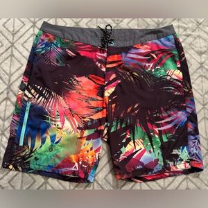 Tommy Bahama Relax Board Shorts Bright Colorful Palms 2 Zip Pockets Sz 38 19x21
